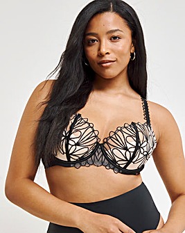 Figleaves Curve Artistry Embroidery Underwire Quarter Balcony Bra B-F - Black