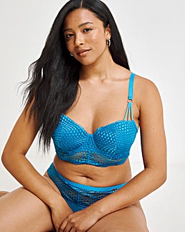 Figleaves Curve Amalfi Wave Embroidery Padded Midi Bra - Blue