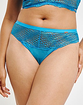 Figleaves Curve Amalfi Wave Embroidery High Leg Thong - Blue