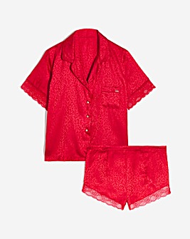 Figleaves Animal Jacquard Satin Short Pyjama Set