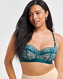 Figleaves Opal Lace Padded Balcony Bra B-GG - Teal