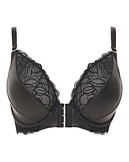 Figleaves Erin Leather And Lace Plunge Bra B-GG