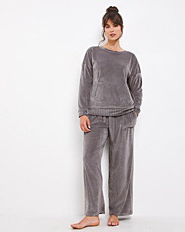 Figleaves Luxury Soft Fleece Lounge Top With Back Detailing & Wide Trouser Set