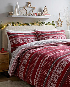 Fairisle Red Brushed Cotton Duvet Cover Set