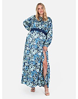 Lovedrobe Luxe Blue Floral Satin Maxi