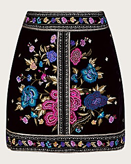 Monsoon Freya Embroidered Velvet Skirt