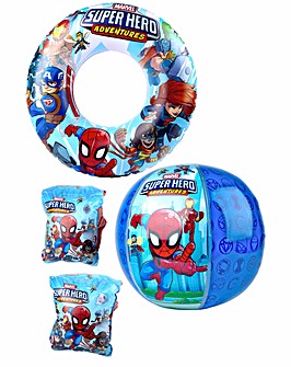 Marvel Super Hero Adventures Swim Set Includes Arm Bands, Swim Ring, Beach Ball
