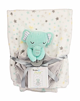 Plush Buddy And Baby Blanket Mint Set - Elephant