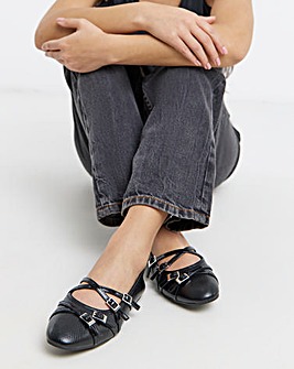 Casey Buckle Detail Lace Ballerina Shoes - Extra Wide Fit (EEE)