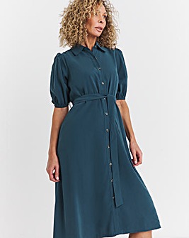 Shirt Dress With Puff Sleeves and Self Belt