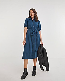 Shirt Dress With Puff Sleeves and Self Belt