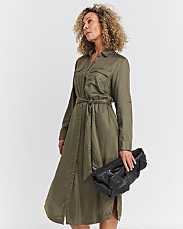 Viscose Twill Utility Shirt Dress With Drawstring Waist