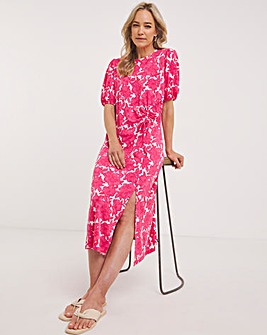 Runched Side and Sleeve Midi Dress
