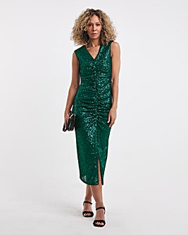 Linear Sequin Sleeveless Midi Dress