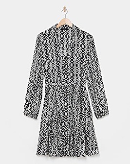 Long Sleeve Belted Swing Shirt Dress