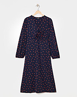 Jersey Twist Knot V-Neck Midi Tea Dress