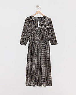 Geo Plisse Plunge Midi Dress