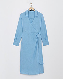 Textured Midi Wrap Shirt Dress