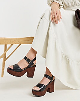 Gaga Leather Cork Platform Sandals - Wide Fit (E)
