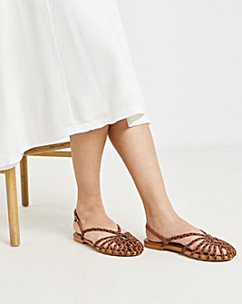 Latrice Leather Woven Detailing Flat Shoes - Extra Wide Fit (EEE)