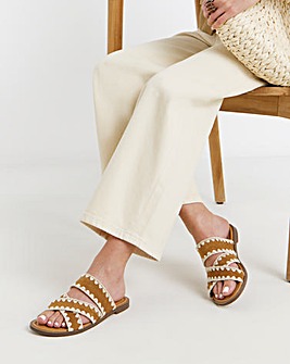 Maude Whipstitch Crossover Flat Sandals - Wide Fit (E)