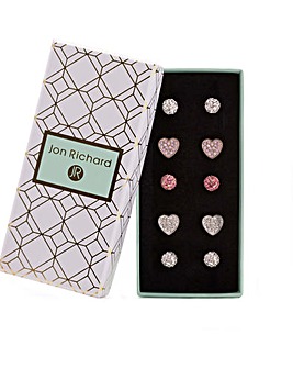 Two Tone Plated Crystal Heart & Pave Ball Earrings Pack Of 5 - Gift Boxed