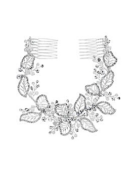Jon Richard Silver Plated Clear Crystal Olivia Pave Leaf Double Comb Hair