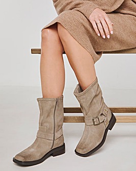 Orlando Suede Harness Buckle Ankle Biker Boots Wide E Fit