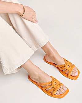 Macrame Woven Mule Flat Sandals Extra Wide EEE Fit Simply Comfort