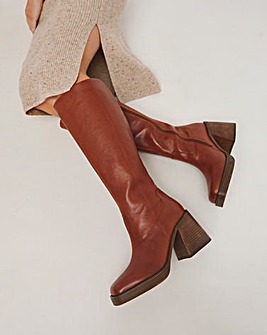 Gingerly Leather Platform Knee High Boots Wide E Fit Standard Calf