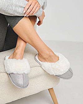 Elyse Faux Fur Mule Slippers Extra Wide EEE Fit