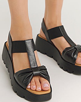 Heavenly Feet Plaza T Bar Wedge Sandals Wide Fit