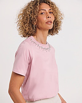 Blush Embellished Neck T-Shirt