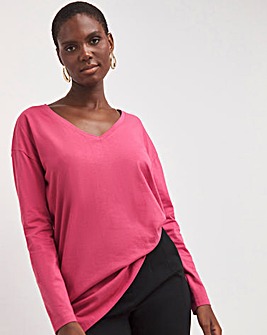 Rose Long Sleeve V-Neck Slouch Longline Top