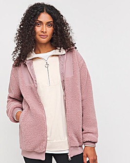 Blush Borg Rib Collar Zip Up Jacket