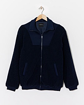 Navy Borg Rib Collar Zip Up Jacket