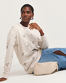 Oatmeal Heart Embroidered Longline Sweatshirt