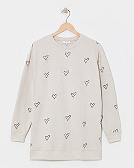 Oatmeal Heart Embroidered Longline Sweatshirt