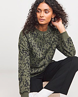 Khaki Print Classic Longline Sweatshirt