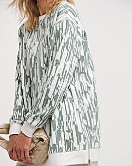 Green Print Side Zip Longline Sweatshirt