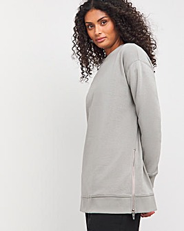 Grey Side Zip Longline Sweatshirt