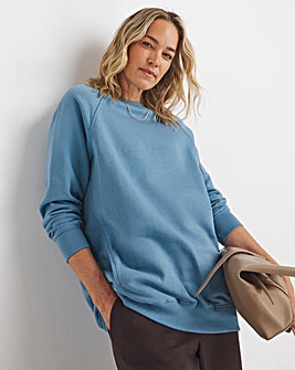 Denim Blue Side Pocket Longline Sweatshirt