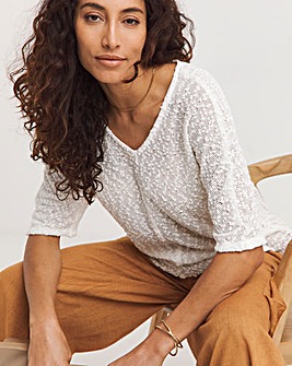 Boucle Textured V Neck Top