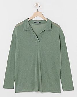 Sheer Collared Long Sleeve Top