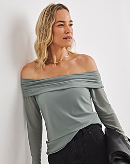 Green Mesh Bardot Top