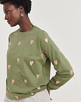 Khaki Embroidered Heart Sweatshirt