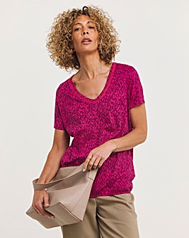 Pink Print Short Sleeve Bubble Hem Top