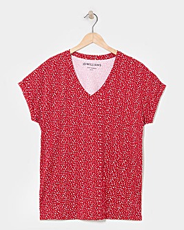 Print V-Neck Short Sleeve Boxy T-Shirt