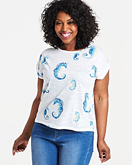 Apricot Seahorse Print T-Shirt