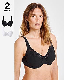 Pretty Secrets 2 Pack Full Cup Wired Cotton Bras B-G White/Black